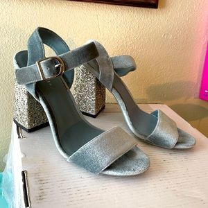H&M Baby blue and silver glitter heels